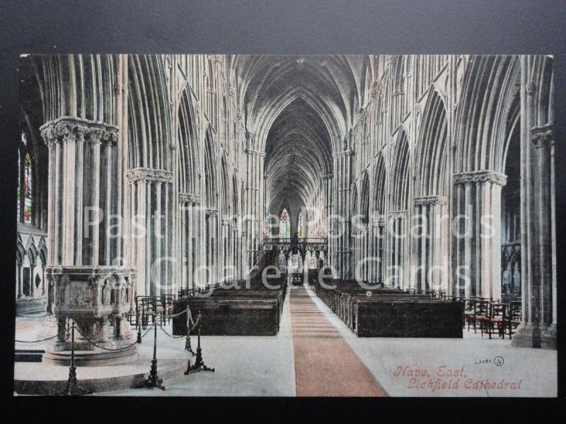 Lichfield Cathedral: Interior, Nave, East - showing Font