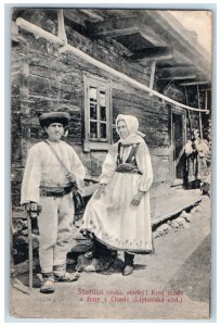 Liptovská Stolica Slovakia Postcard Happy Journey Old Costume of Man Woman 1923