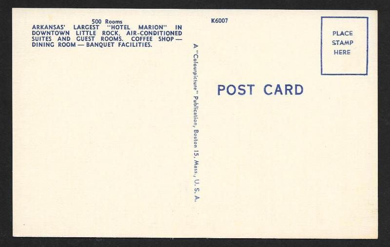 Hotel Marion Little Rock AR unused c1940's