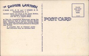 Washington DC Chinese Lantern Restaurant NICE LINEN Postcard