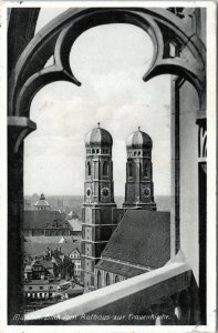 postcard Germany Munich - View of Frauenkirche church from town hal