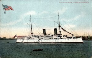 Boston MA Naval Battleship USS Olympia American Flag c1910 Vintage Postcard