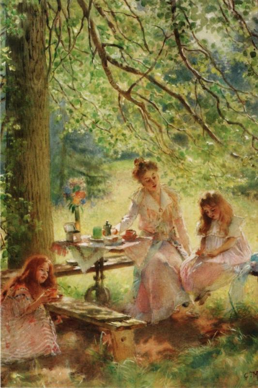 Portrait of daughtes Little Girls Tea Party Time Art Russia Modern Postcard