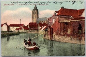 Oudenaarde Belgium, Scheldt River & Saint Walburga Church, Cityscape, Postcard