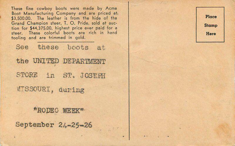 1930s Saint Joseph Missouri Rodeo Acme Cowboy Boot Advertising Department Store 