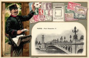 PC STAMPS, PARIS PONT ALEXANDRE III, Vintage EMBOSSED Postcard (b47918)