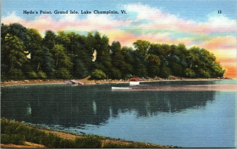 Hydes Point Grand Isle Lake Champlain VT Vermont Linen Postcard Tichnor VTG UNP  