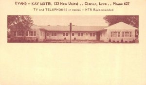 CLARION, Iowa IA    EVANS-KAY MOTEL  Roadside  WRIGHT COUNTY  Vintage Postcard