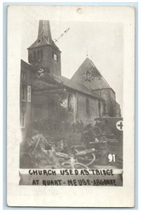 c1910's Church Used As Tridge At Nuart France WWI RPPC Photo Antique Postcard