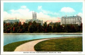 View of Boston College from the Reservoir, Brookline MA Vintage Postcard E21