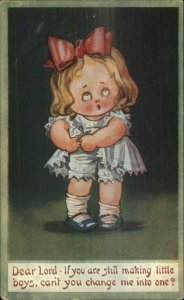 Drayton? Little Girl Wants to be a Boy Praying c1910 Postcard