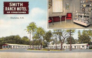 CHARLESTON, South Carolina SC ~ SMITH RANCH MOTEL & Lobby ROADSIDE 1955 Postcard