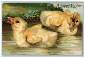 Easter Postcard Ducklings And Flowers Embossed c1910's Posted Antique