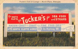 Tucker's Cafe Lounge Billboard Advertising North Platte Nebraska linen postcard