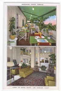 Lobby Mezzanine Dining Terrace Hotel Savoy Los Angeles California linen postcard