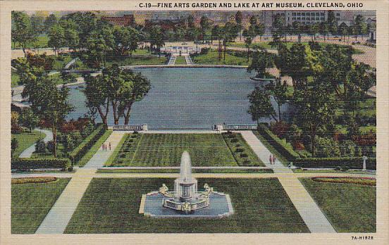 Ohio Cleveland Fine Arts Garden and Lake At Art Museum Curteich