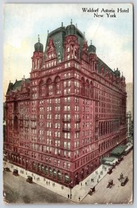 1910's Waldorf Astoria Hotel New York NY Roadway View And The Building Postcard