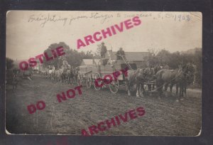 Sturgis SOUTH DAKOTA RPPC 1908 TEAMSTER WAGONS Freighting to Marcus GHOST TOWN