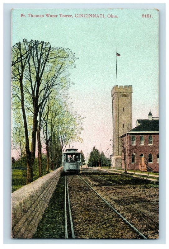 c. 1910 Trolley Car Fr Thomas Water Tower Cincinnati, OH. Postcard P16 