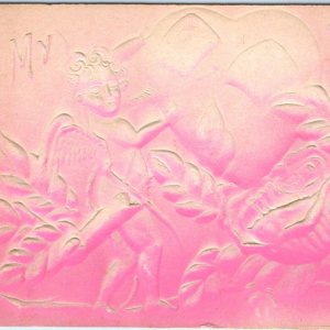 c1900s Pink Embossed TO MY VALENTINE Postcard Cute Cupid Spray Painted A196