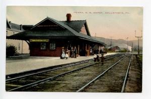 Bellefonte PA Busy Railroad Station Train Depot Postcard