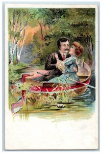 1907 Sweet Couple Romance On Boat Embossed Warwick Pennsylvania PA Postcard