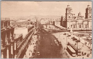 Vintage Mexico City Zócalo Cathedral Streetcars Postcard Posted 1940s H83
