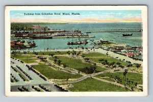 Miami FL-Florida Parkway From Columbus Hotel Boats Period Cars, Vintage Postcard 
