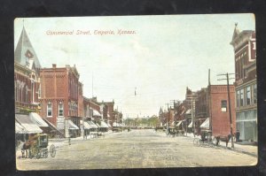 EMPORIA KANSAS DOWNTOWN STREET SCENE VINTAGE POSTCARD HORSE & BUGGY