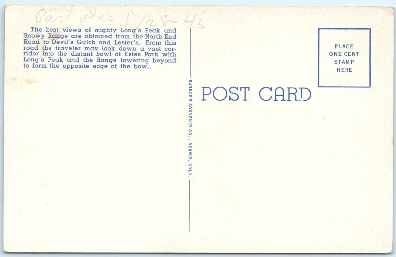 c1940s Estes Park CO Long Peak Rocky Mountain National Park Linen PC Scenic A291