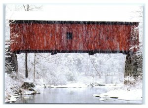 Postcard Winter in New England - Covered Bridge Snow ME VT NH NES3A K3