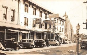 RPPC HARRINGTON HALL OCALA FLORIDA BUS STATION CARS REAL PHOTO POSTCARD (1940s)