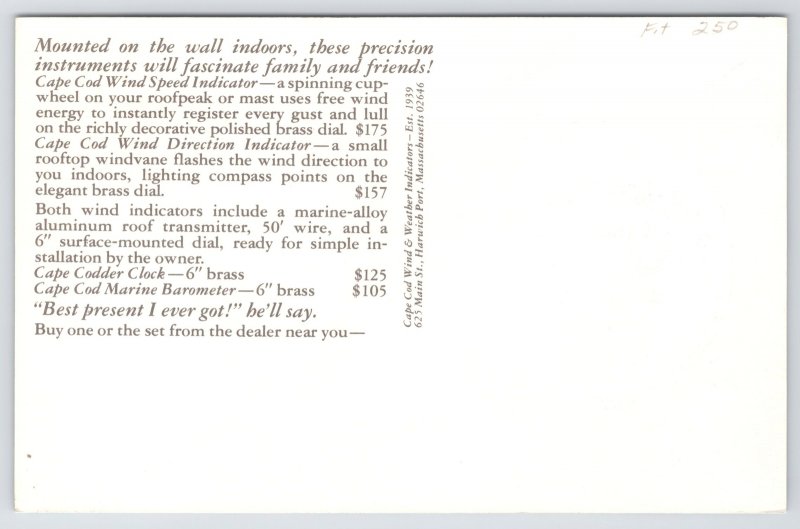 Advertising~Wind Speed & Direction Guages Cape Cod MA~Vintage Postcard