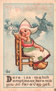 Vintage Postcard My Valentine Baby Girl on Chair There's Much Emptiness Here