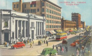 Canada Victoria Douglas Street tram & autos surface public transport linen