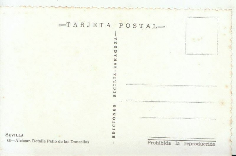 Spain Postcard - Alcazar - Detalle Patio de las Doncellas - Ref TZ9898