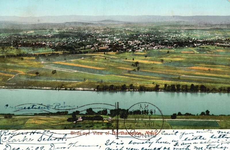 Vintage Postcard 1909 Birds Eye View Of Northampton Massachusetts American News