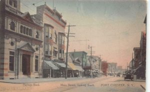 MAIN STREET LOOKING SOUTH BANK PORT CHESTER NEW YORK POSTCARD (c. 1910)