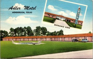 Vtg 1950s Adler Motel Rusk County Henderson Texas TX Roadside Linen Postcard