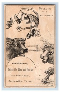 1870s Gainesville Shoe & Hat Co. Comical Skinny Man & Bulls Texas F165