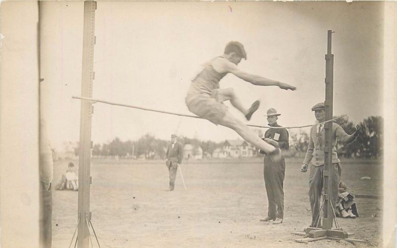 Clyde Peterson. High Jump. Track Real Photo Postcard. Unidentified Location.