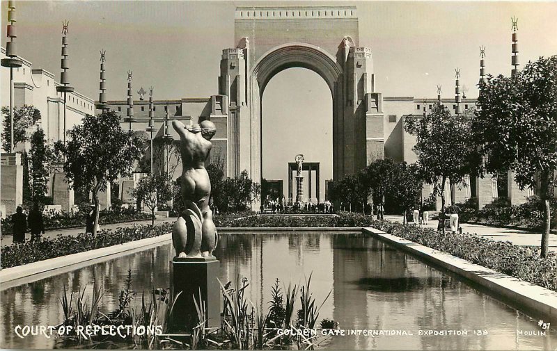 1939 RPPC 57 Golden Gate Exposition San Francisco CA Court of Reflections Moulin