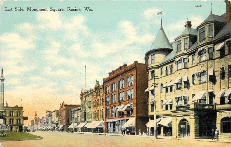 Racine Wisconsin~Nice Turret, Dormer Bay Windows~Bldg Across From Monument 1908