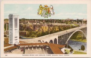 Rainbow Bridge & Carillon Tower Niagara Falls Ontario ON FH Leslie Postcard H59