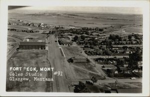 RPPC Fort Peck Aerial View Montana Real Photo Postcard Coles Studio Glasgow