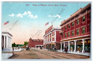 Reno Nevada NV Postcard View On Virginia Street Scene 1915 Business Section Flag