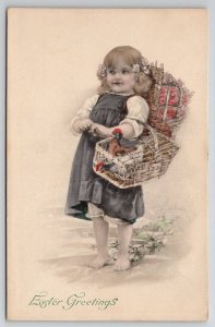 Easter A/S Sweet Girl Chickens And Trapper Basket PTL Art de Vienne Postcard X25