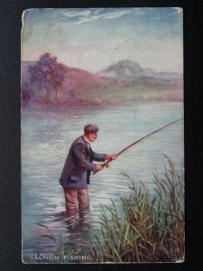 Fishing Theme SALMON FISHING c1907 Postcard by Raphael Tuck 9408