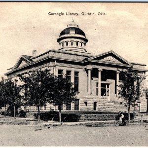 c1900s UNPOSTED Guthrie, Okla. Carnegie Library Postcard Girl Bicycle Horse A71