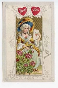 Valentine's Day TA Hearts Token Beautiful Woman Series 29 Embossed Postcard